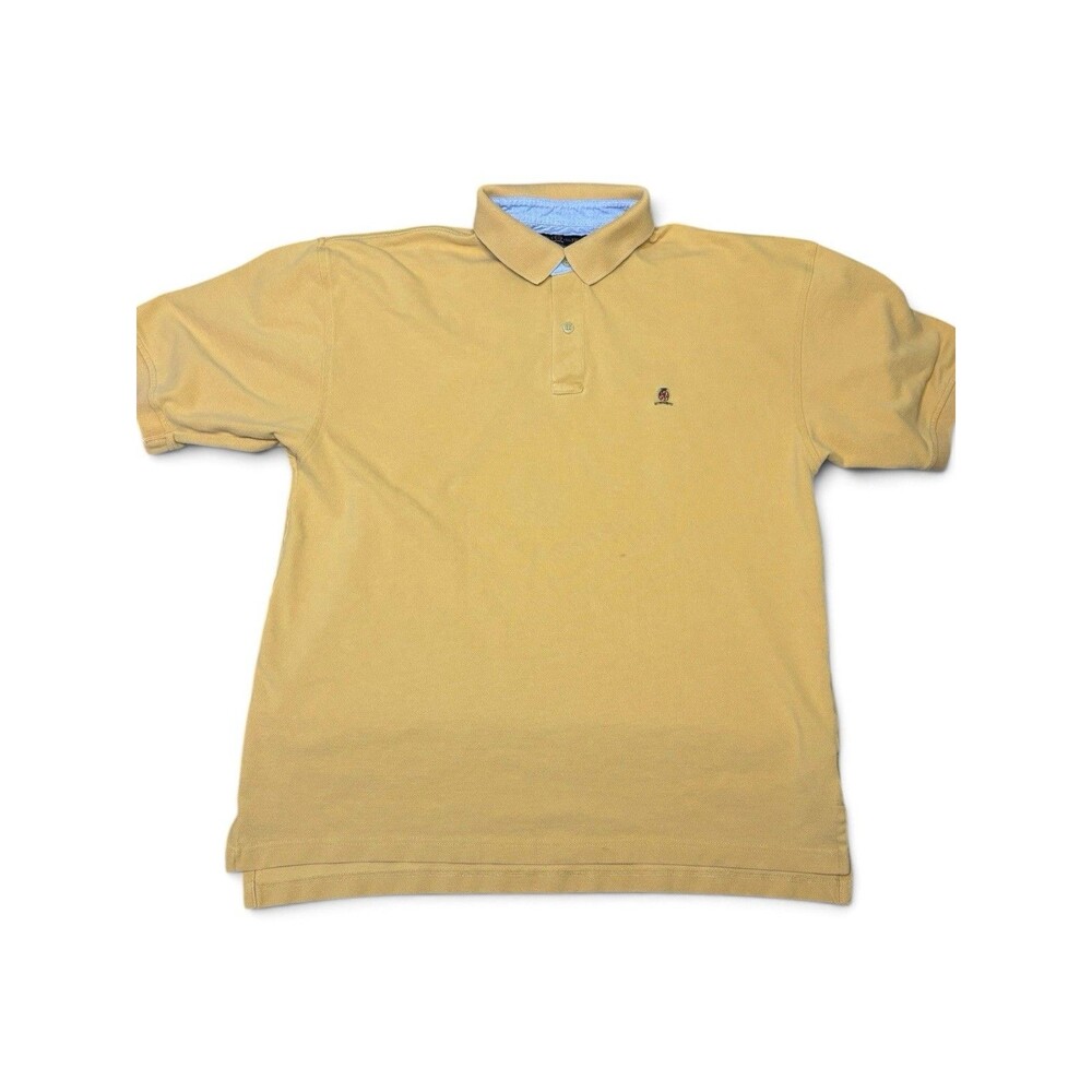 Vintage Tommy Hilfiger Crest Logo Polo Shirt Men's XL Yellow Cotton Short Sleeve